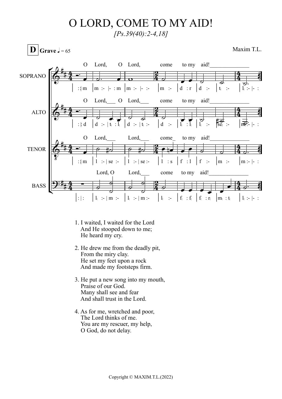 O Lord, Come to My Aid! — first page