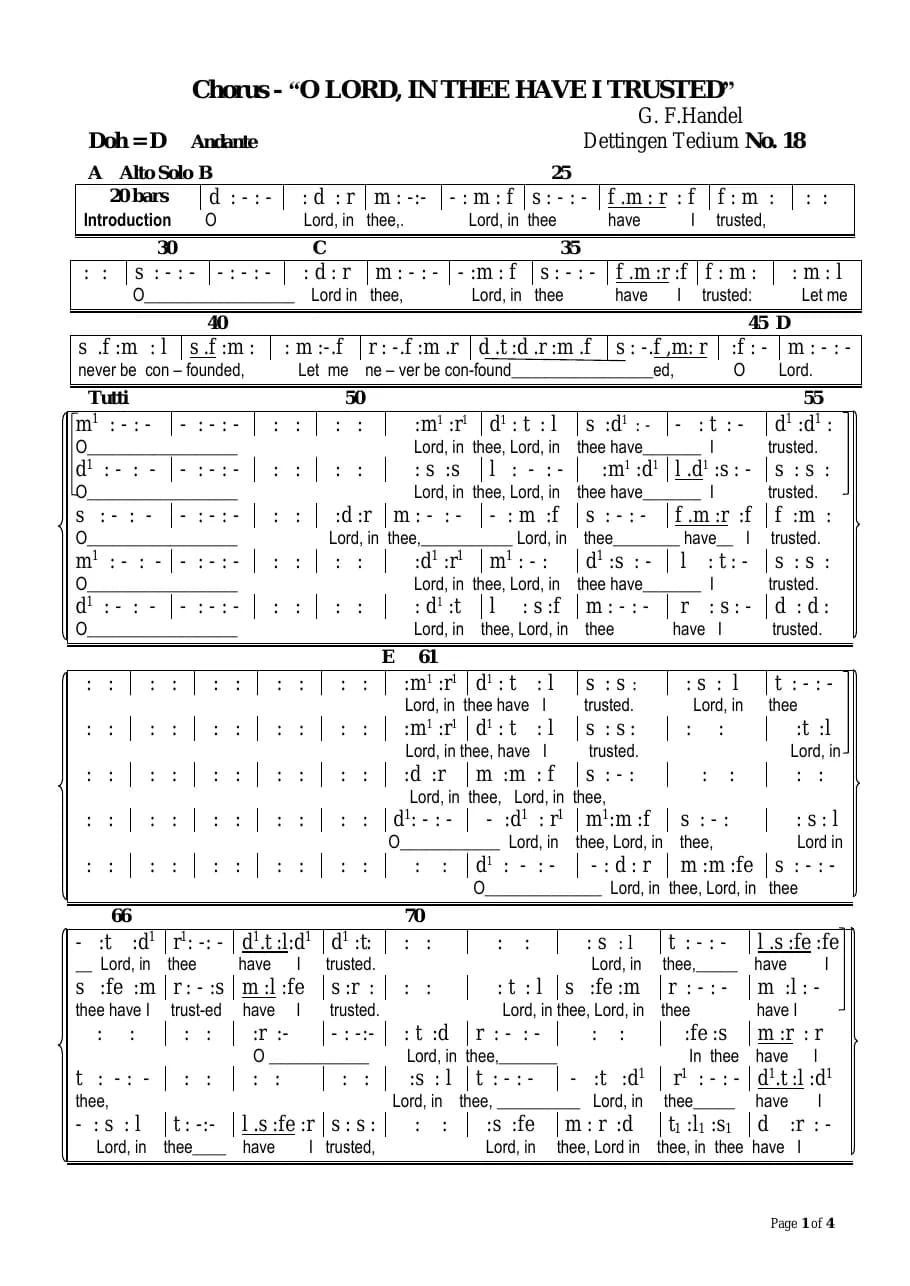 O Lord, in Thee Have I Trusted from Dettingen Tedium — first page