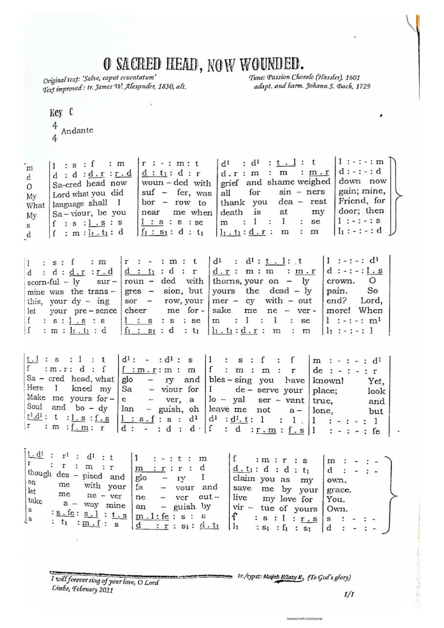O Sacred Head, Now Wounded — first page