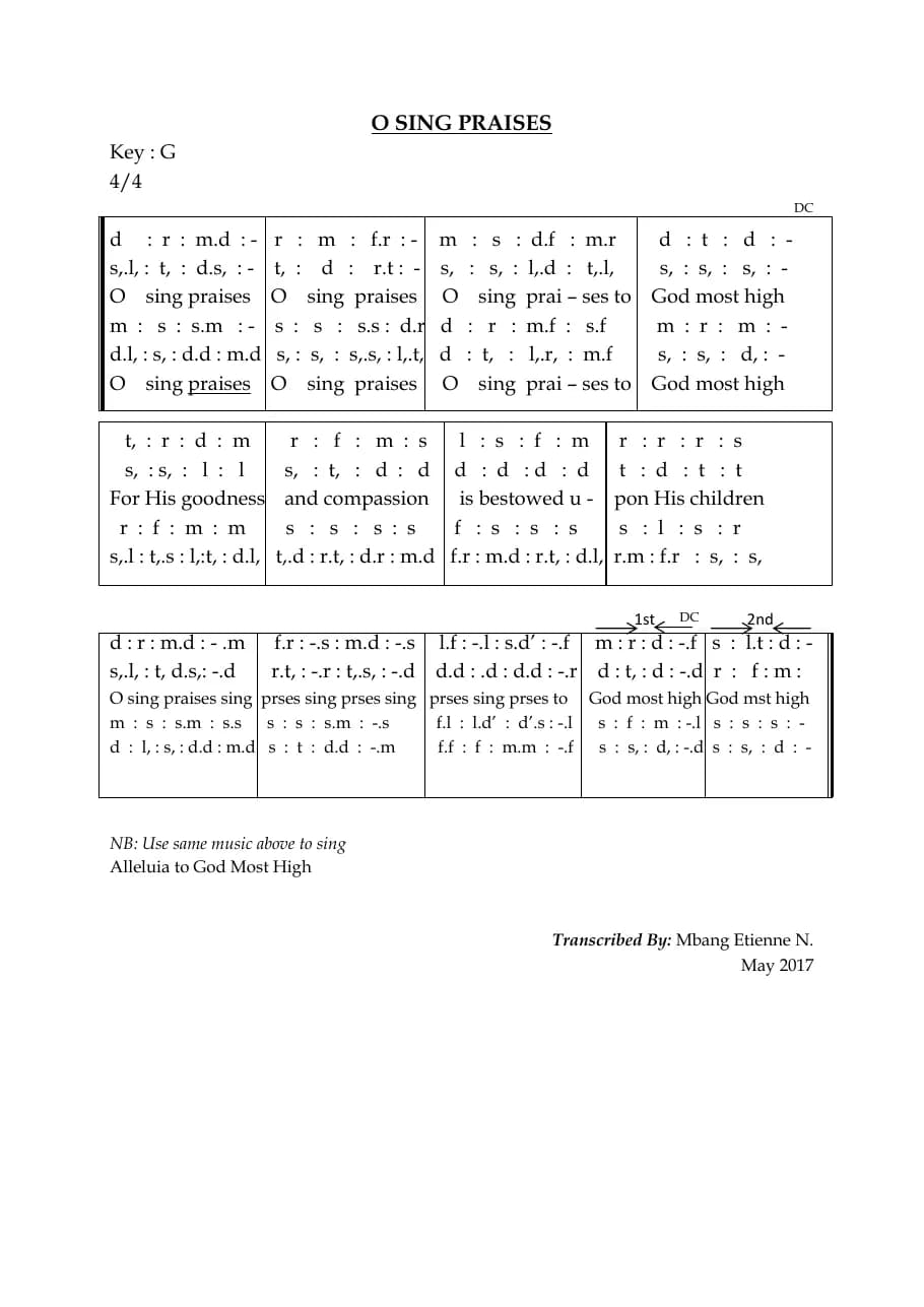 O Sing Praises — first page