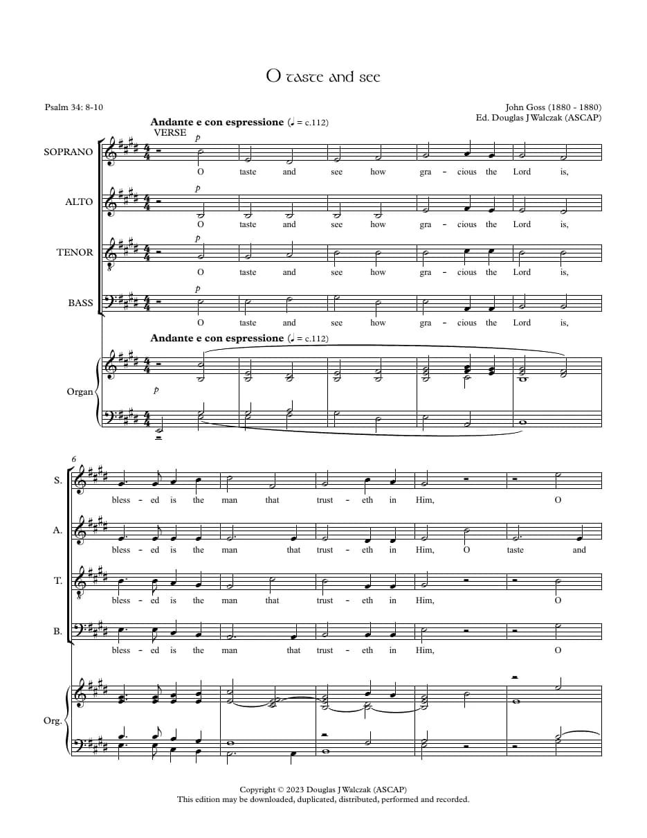 O Taste and See — first page