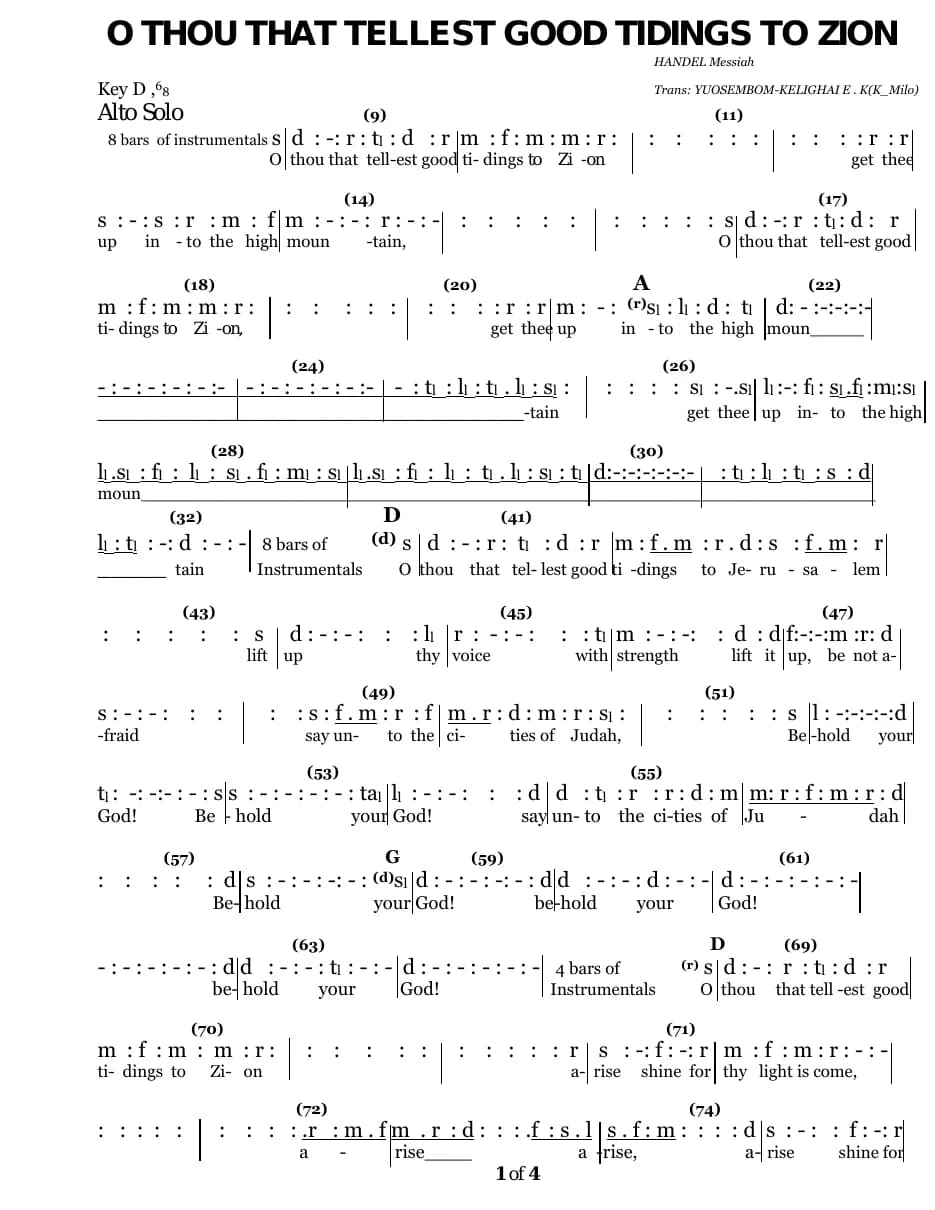 O Thou That Tellest Good Tidings to Zion from Messiah — first page