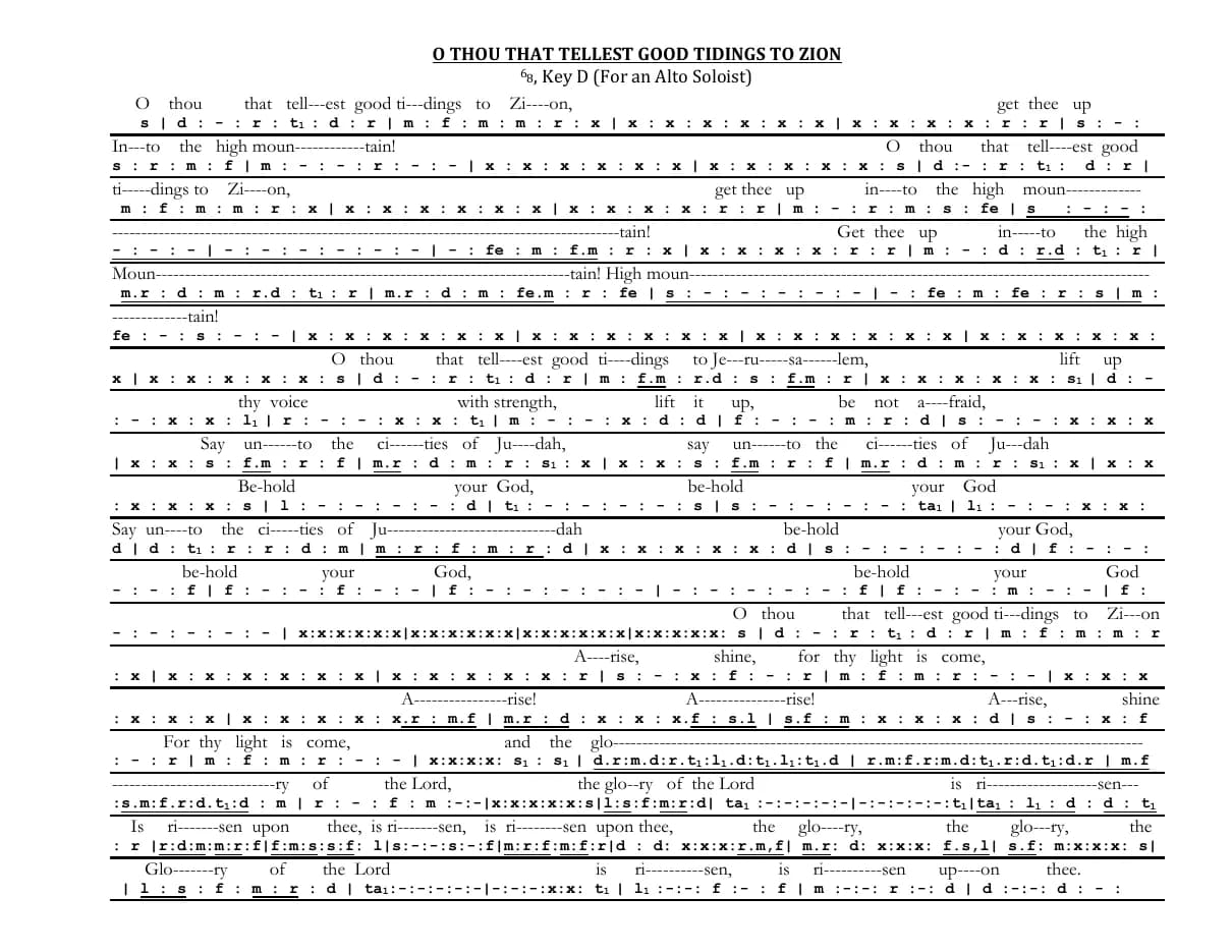 O Thou That Tellest - Solo & Chorus — first page