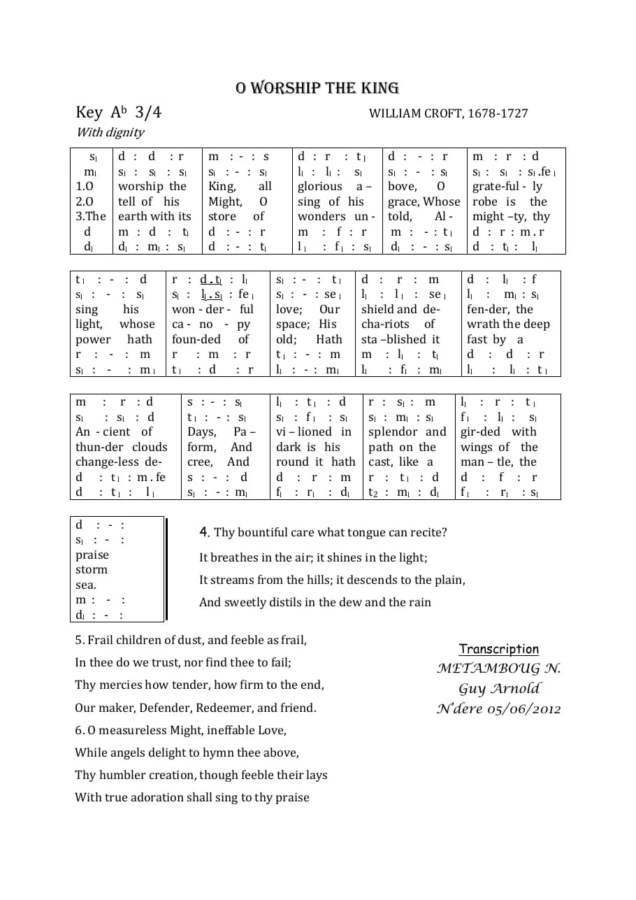 O Worship the King — first page