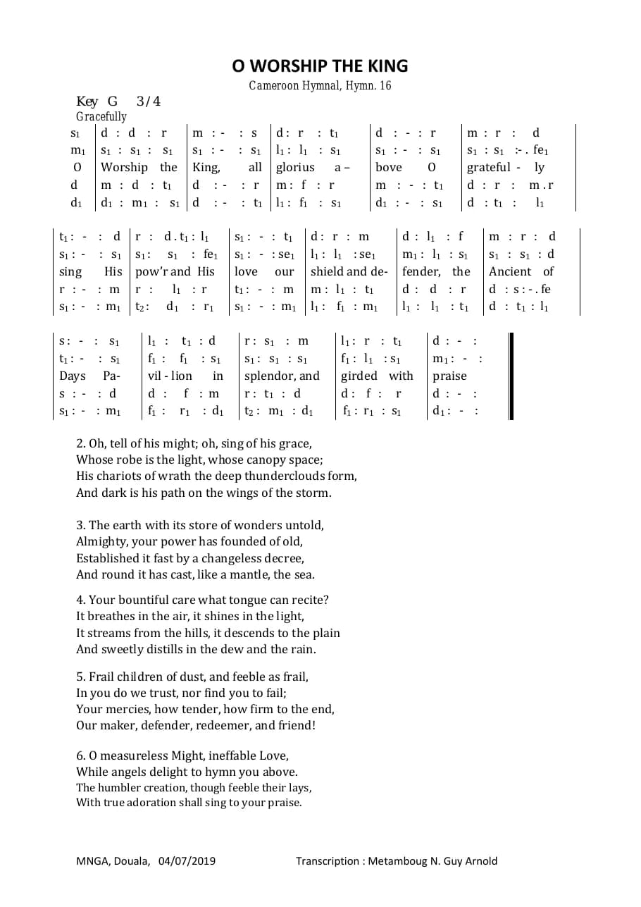 O Worship the King — first page
