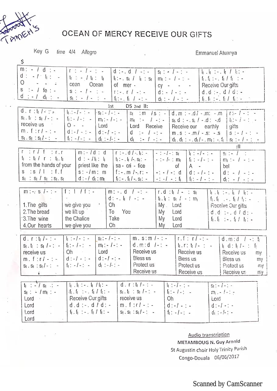 Ocean of Mercy Receive Our Gifts - Earthly Gifts — first page
