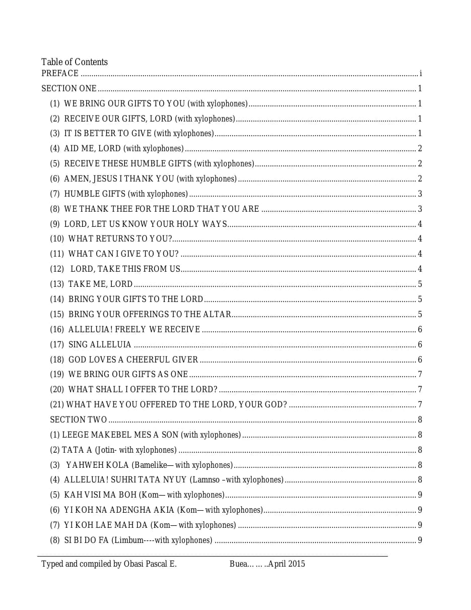Offetory Songs — first page