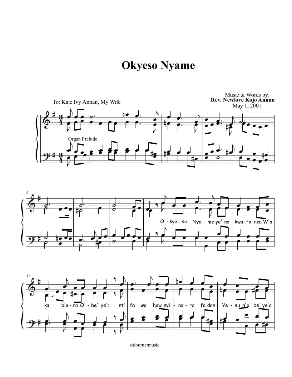 Okyeso Nyame — first page