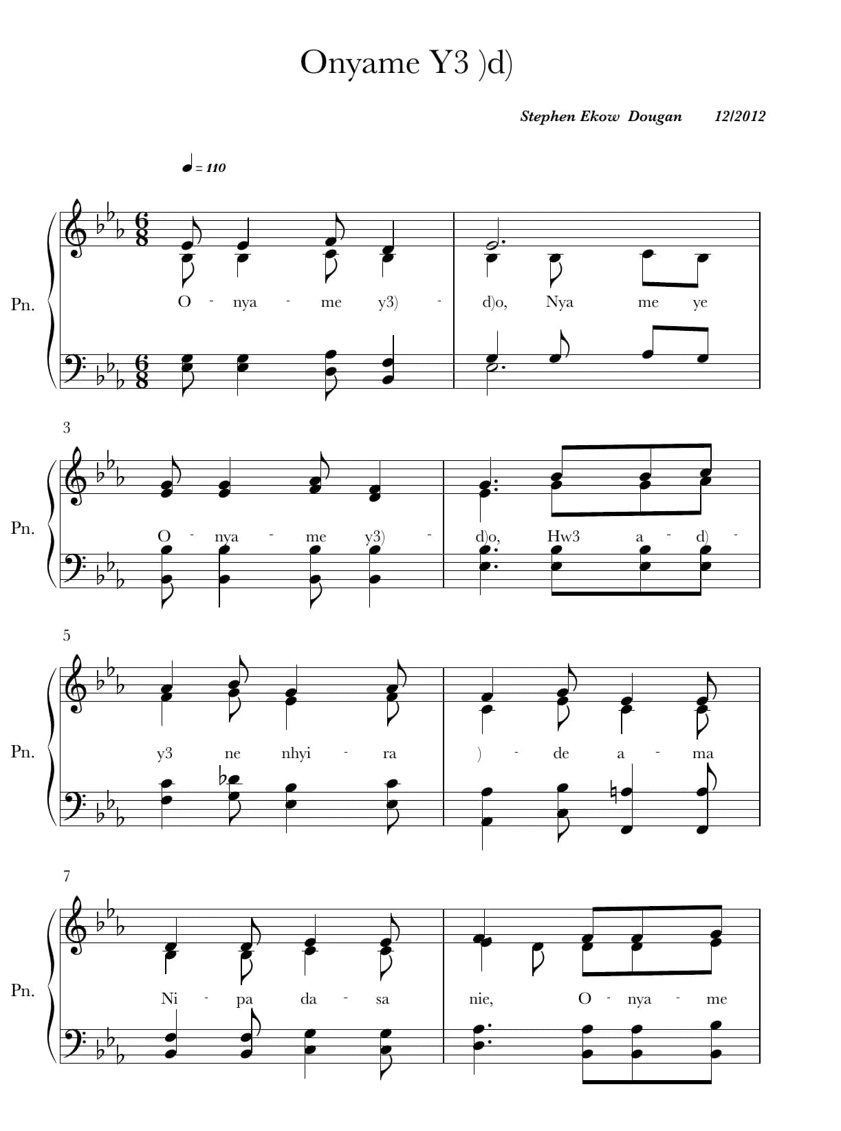 Onyame Ye Odo — first page