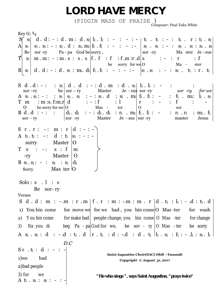 Pidgin Mass of Praise — first page