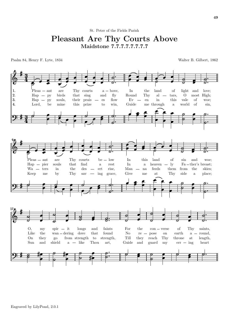 Pleasant Are Thy Courts Above — first page