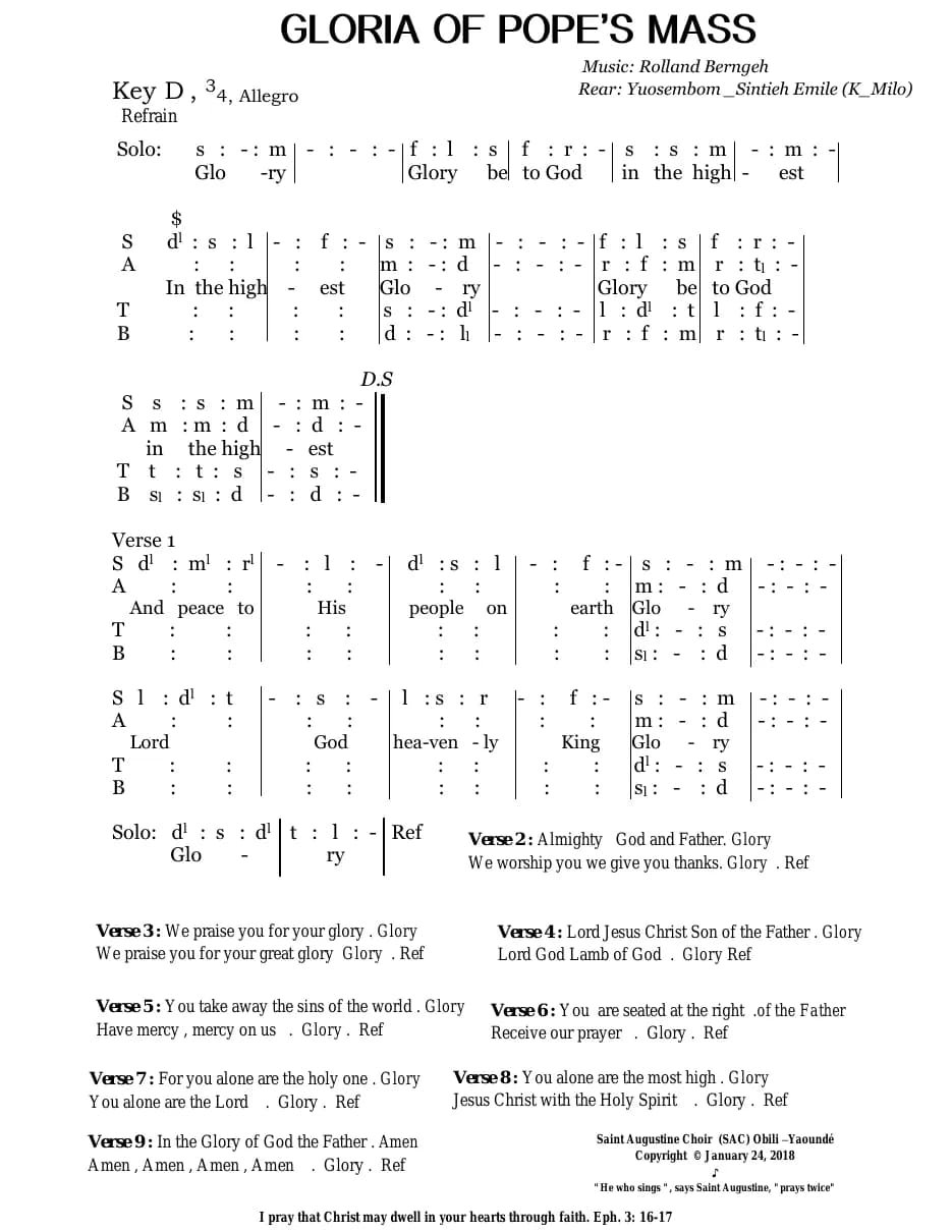 Pope's Mass - Gloria — first page