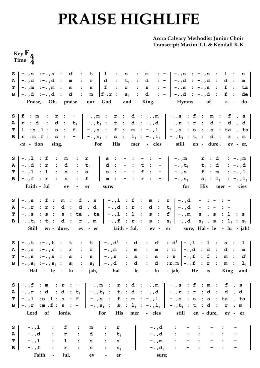 Praise Highlife - Accra Calvary Methodist Junior Choir — first page