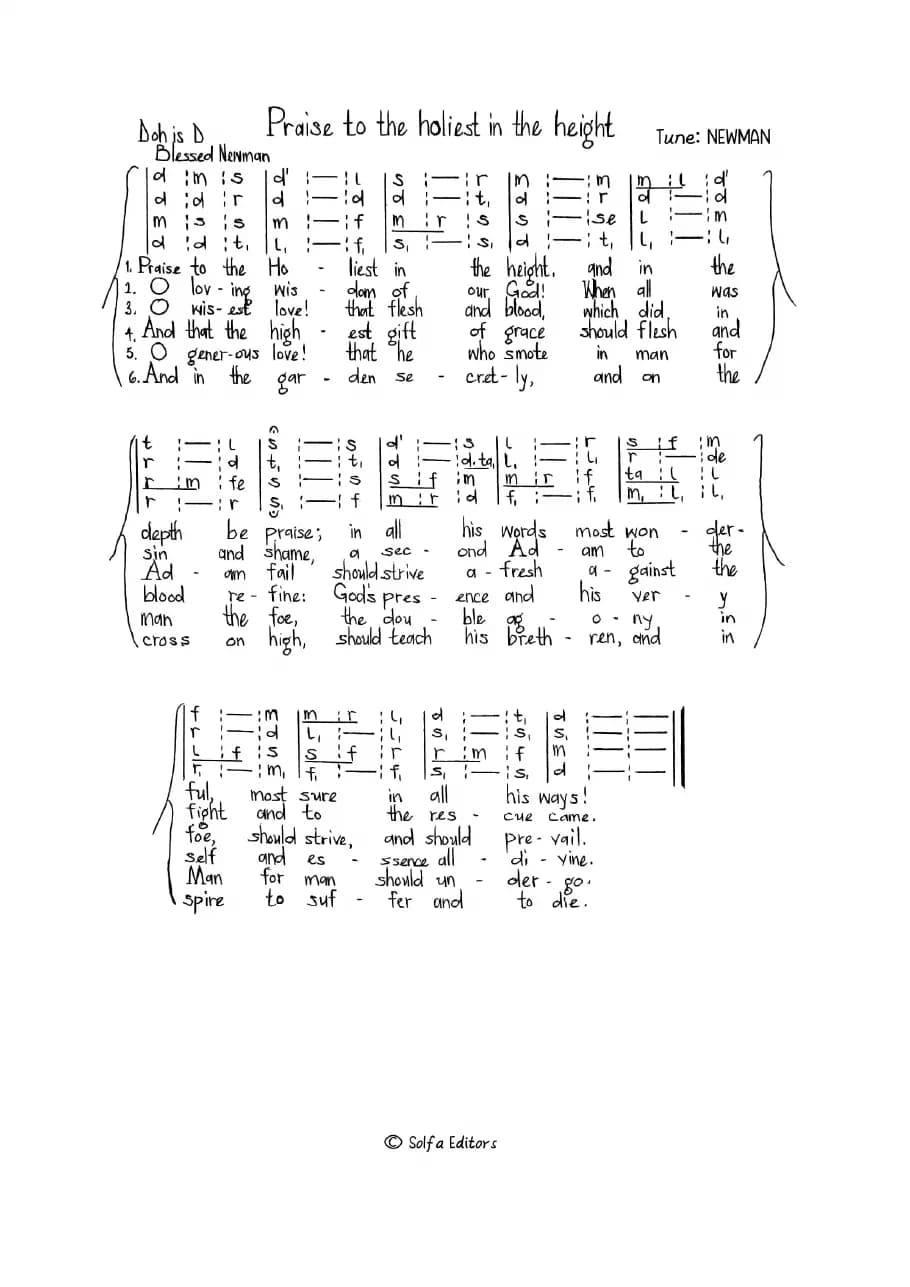 Praise to the Holiest in the Height — first page