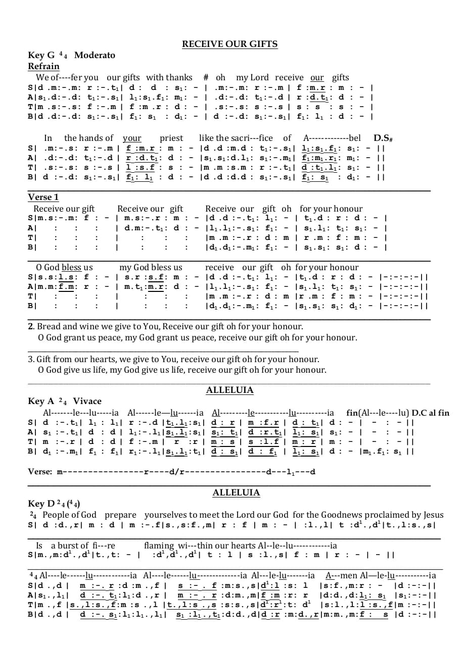 Receive Our Gifts — first page