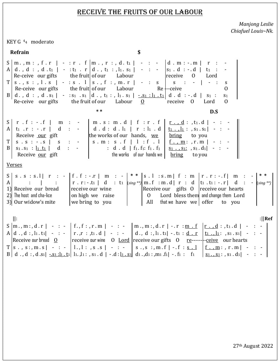 Receive the Fruits of Our Labour — first page