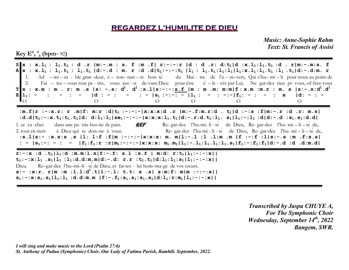 Regardez L'humilite de Dieu — first page