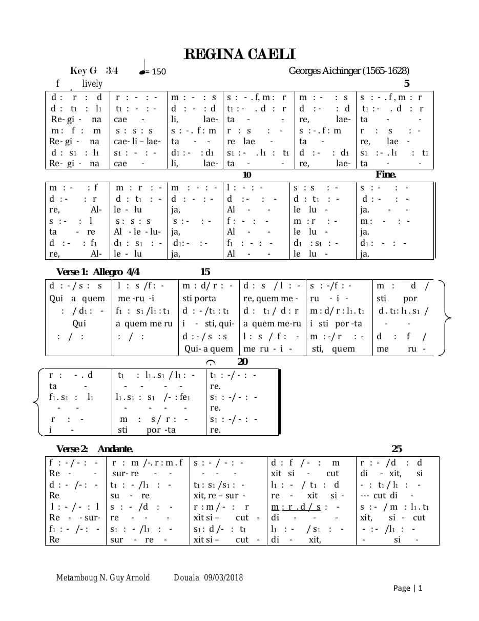 Regina Caeli Laetare — first page