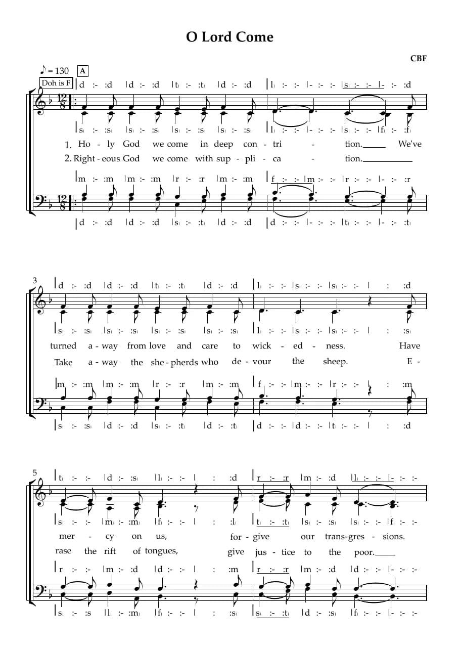 Revised O Lord Come — first page