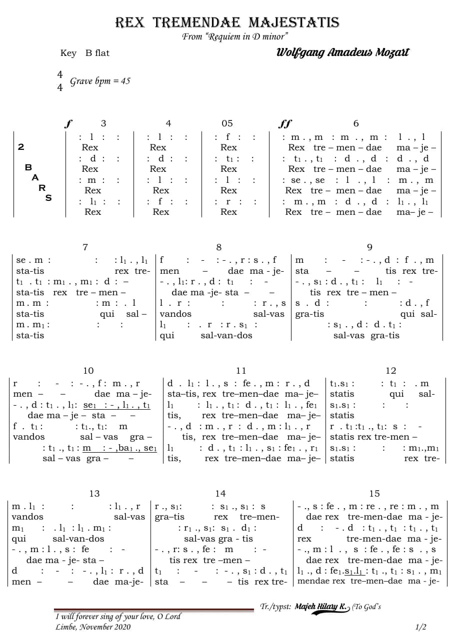 Rex Tremendae Majestatis from Requiem in D Minor — first page