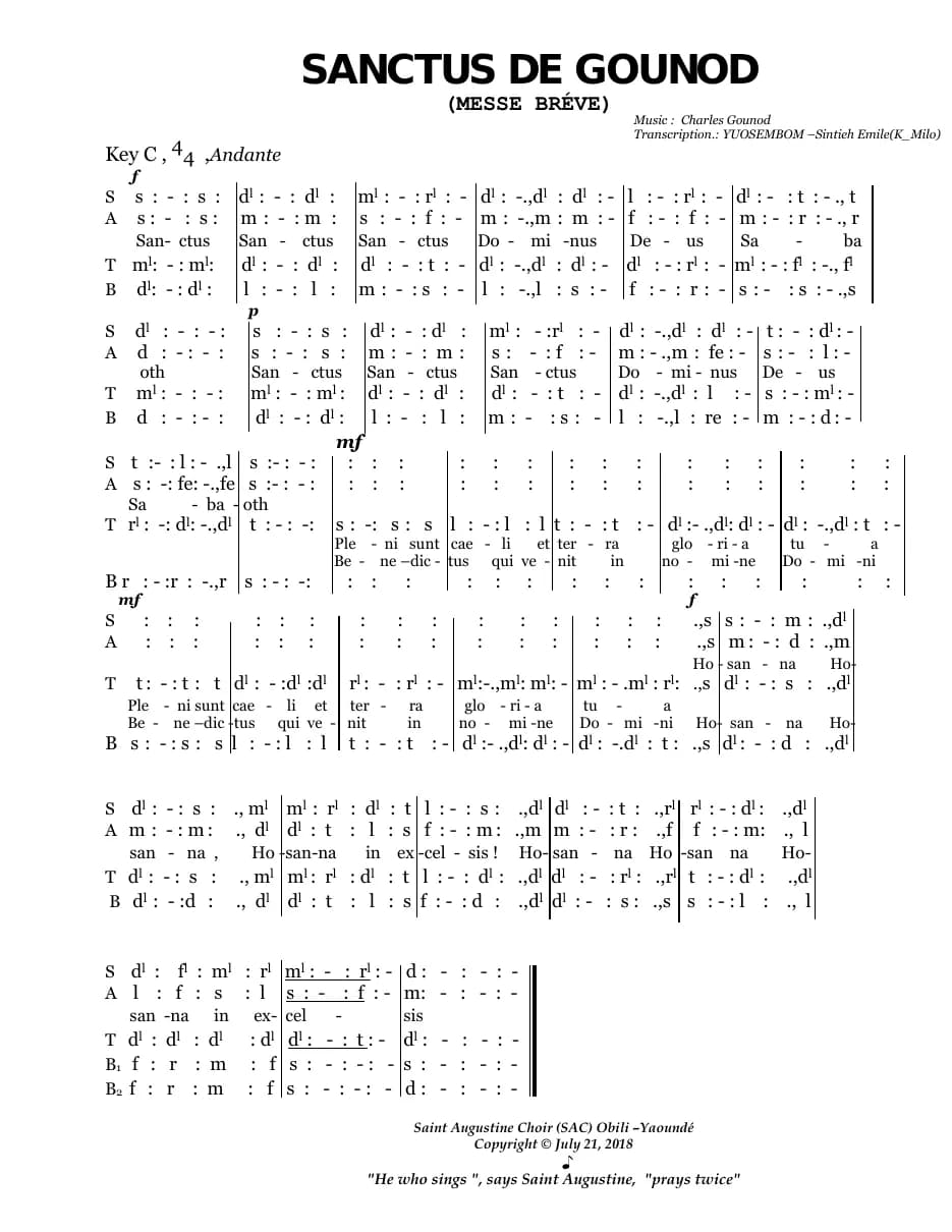 Sanctus de Gounod from Messe Breve — first page