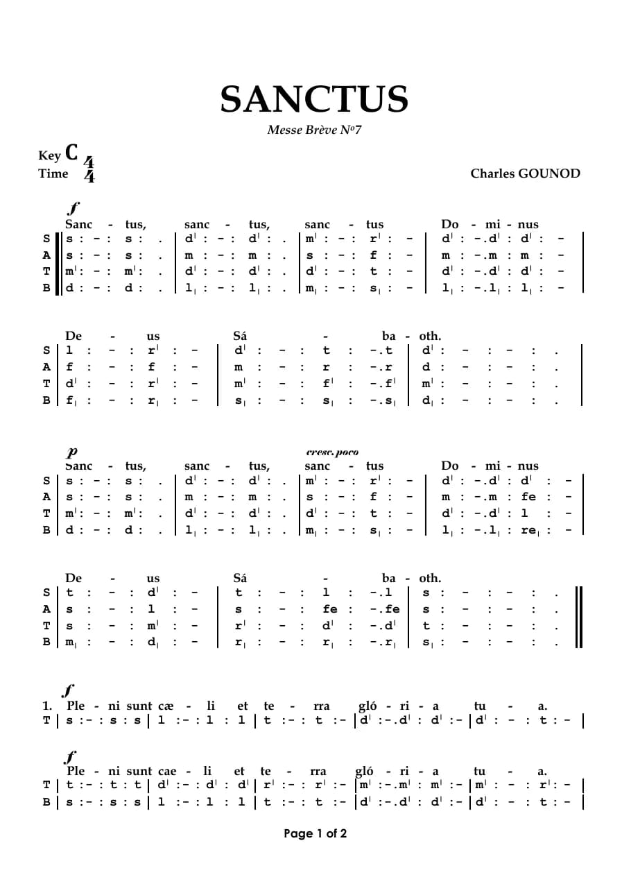 Sanctus from Messe Breve No — first page