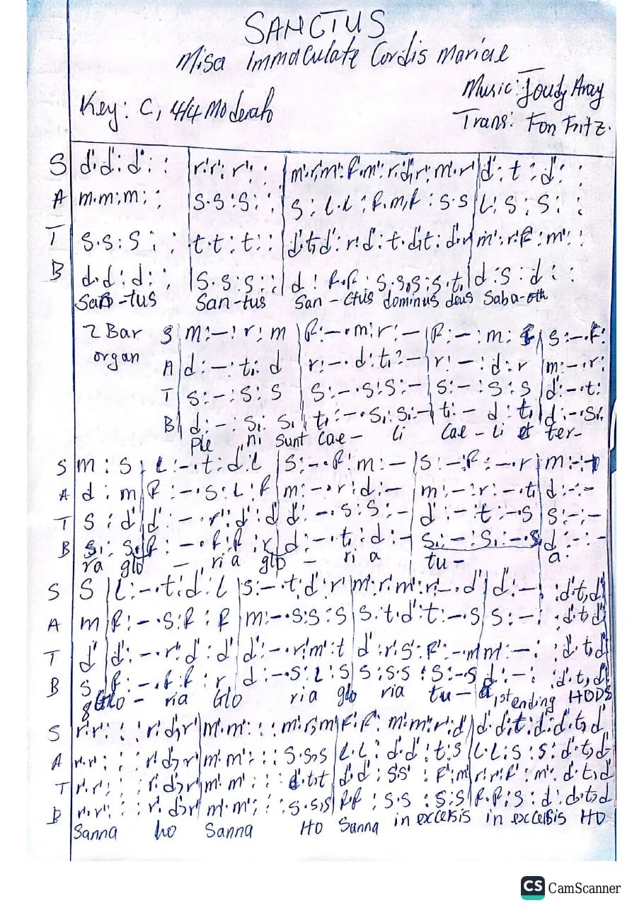 Sanctus Misa Immaculate Cordis Mariae Trans Fritz — first page