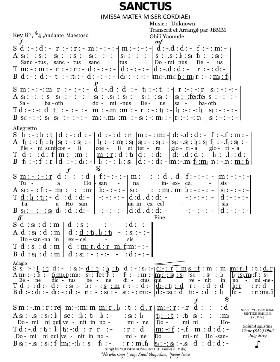 Sanctus Missa Mater Misericodiae — first page