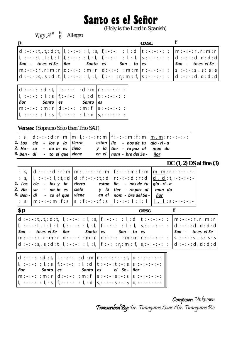 Santo Es El Señor — first page