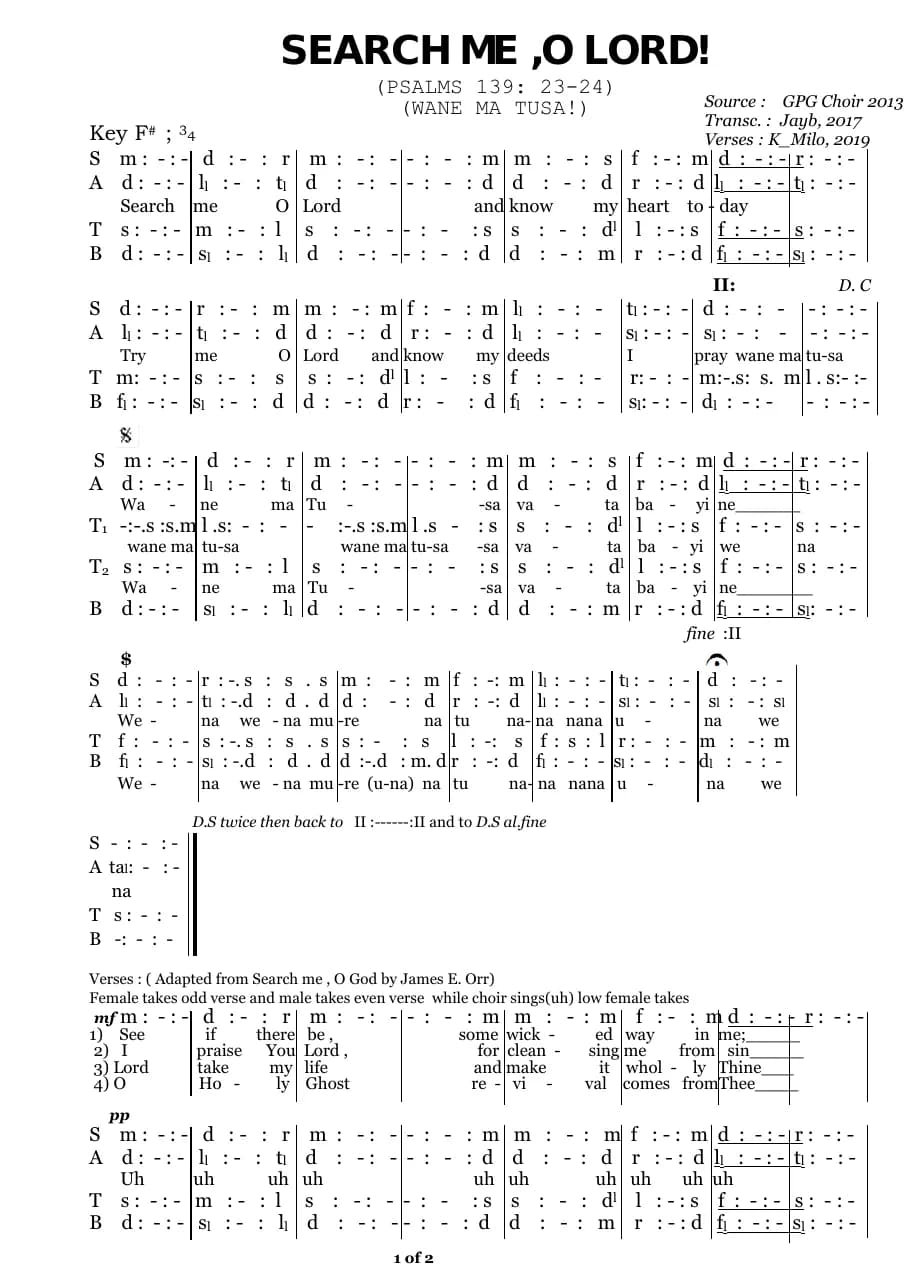 Search Me O Lord from Gpg Choir — first page