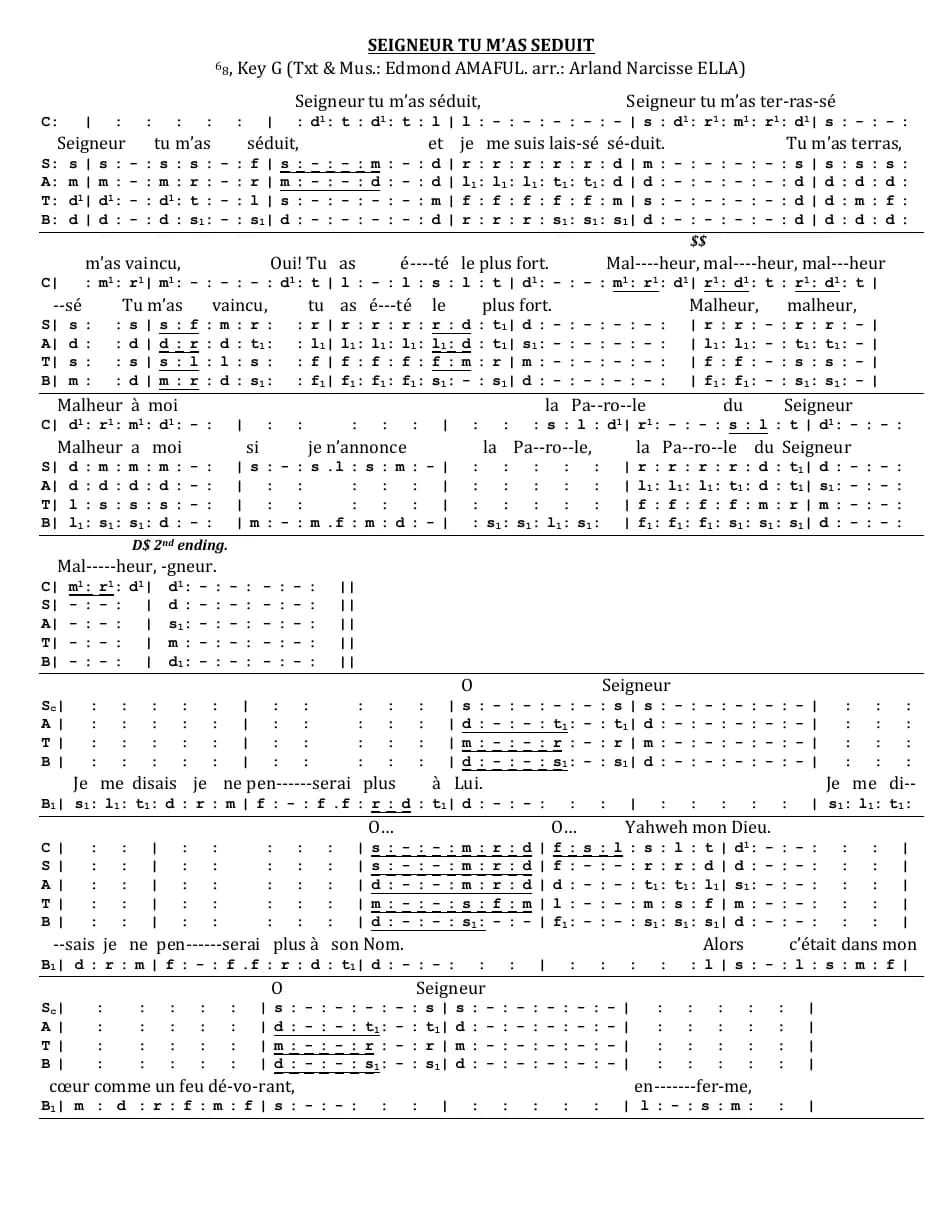 Seigneur Tu M'as Seduit — first page
