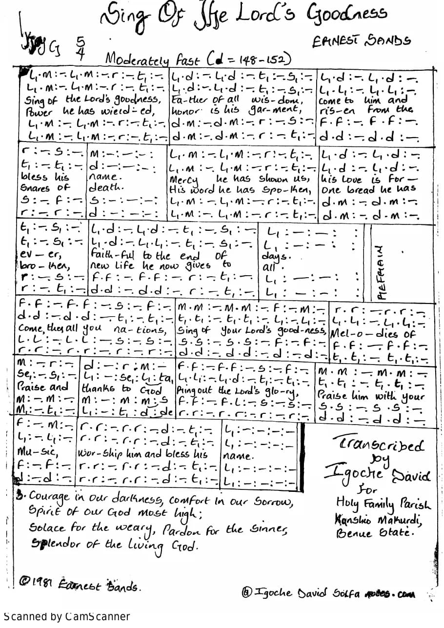 Sing of the Lord's Goodness — first page