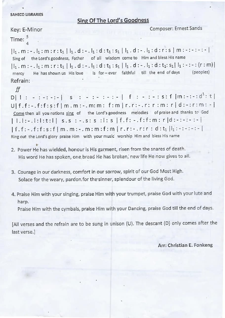 Sing of the Lord's Goodness — first page