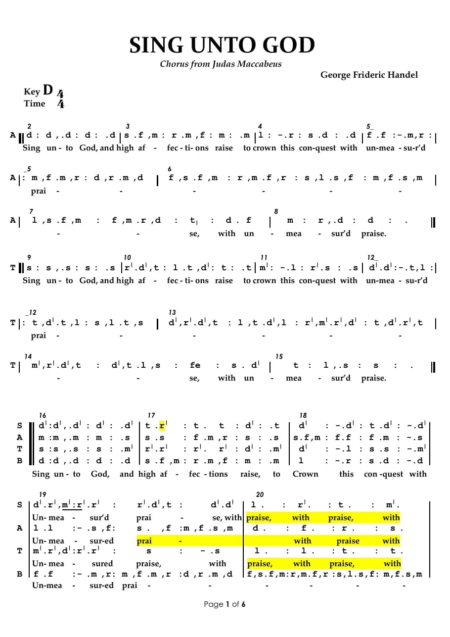 Sing unto God from Judas Maccabeus — first page