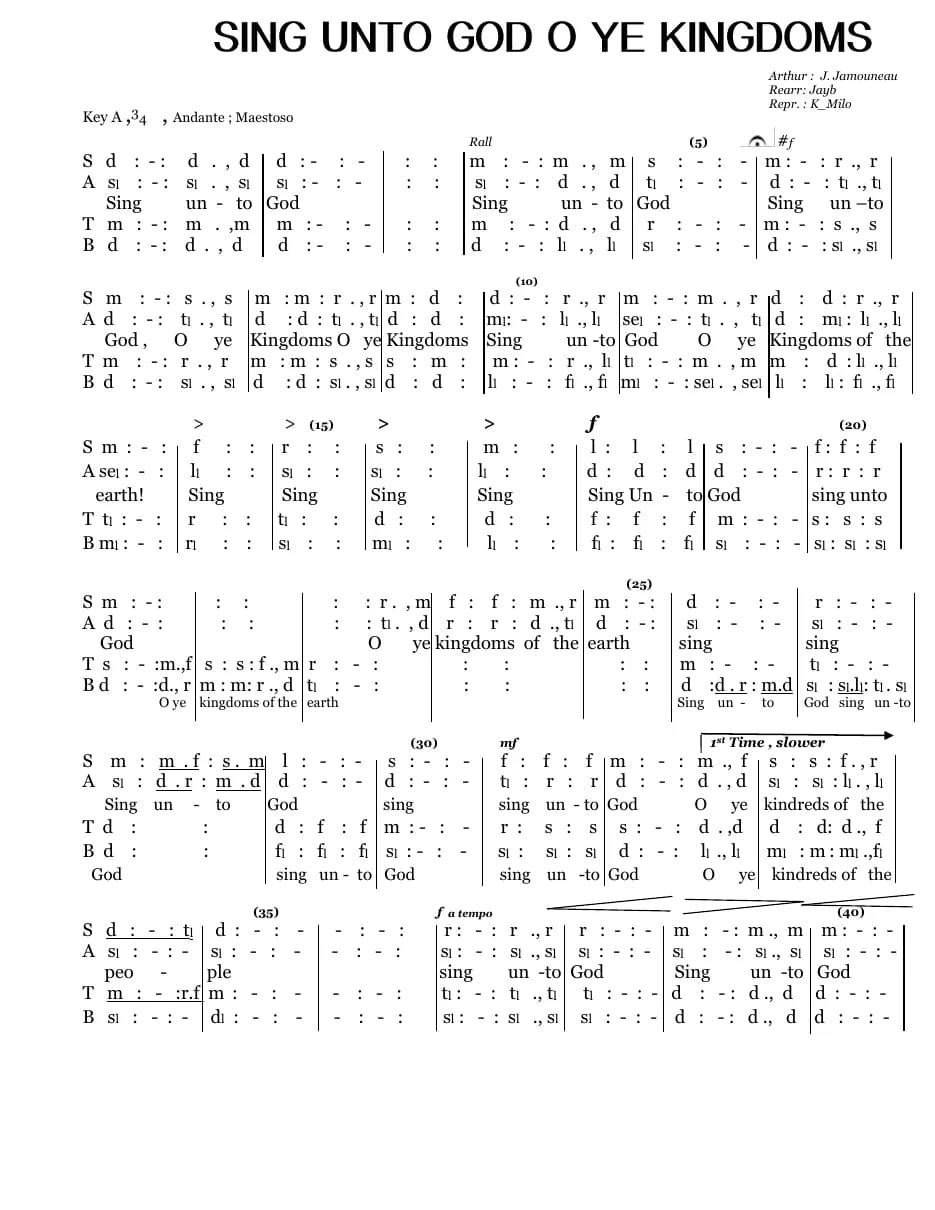 Sing unto God O Ye Kingdoms — first page