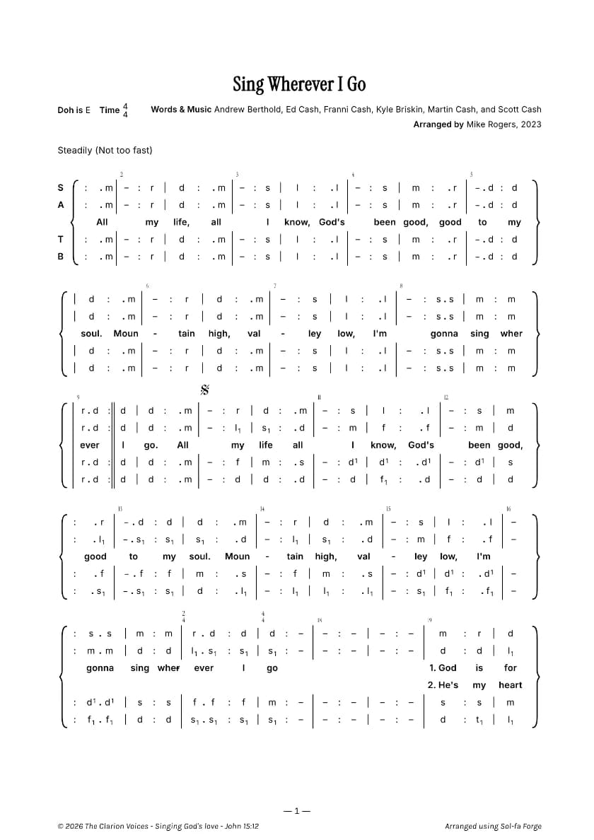 Sing Wherever I Go — first page
