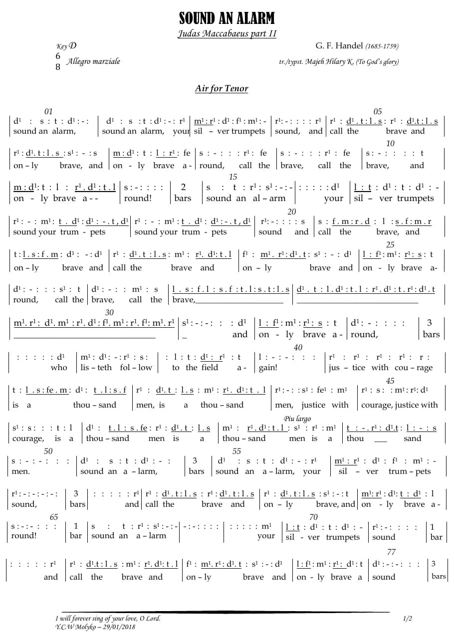 Sound an Alarm - from Judas Maccabaeus — first page