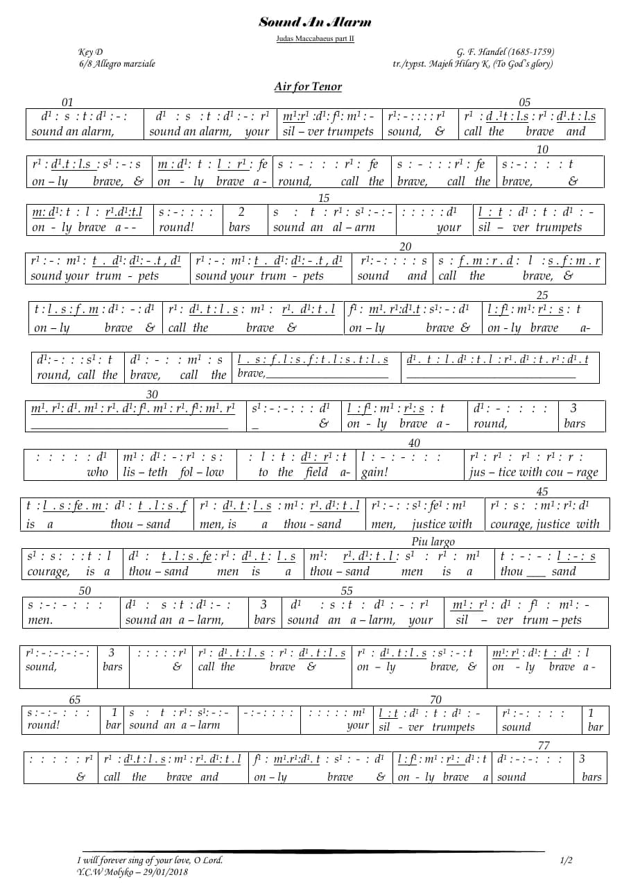 Sound an Alarm from Judas Maccabaeus — first page
