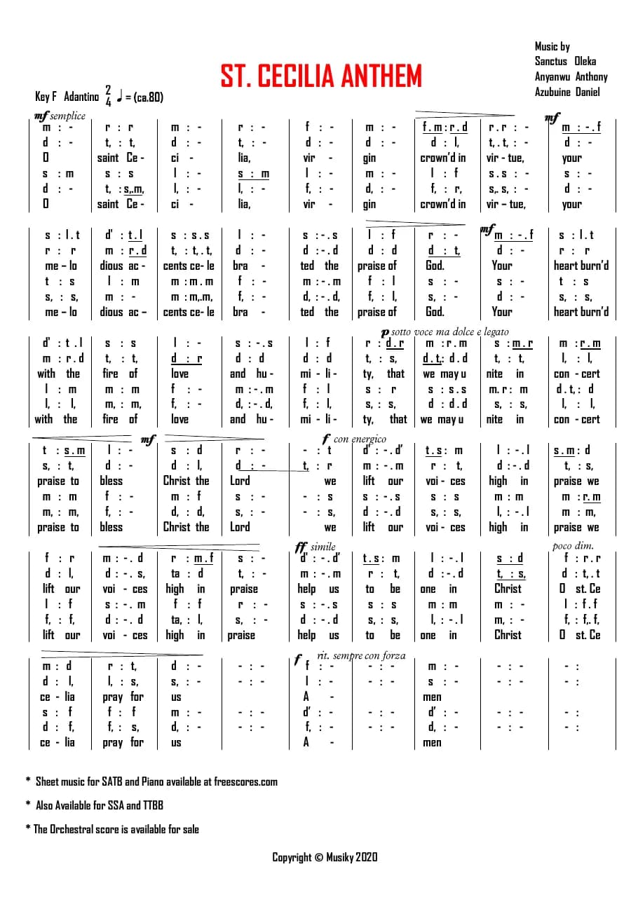 St. Cecilia Anthem — first page