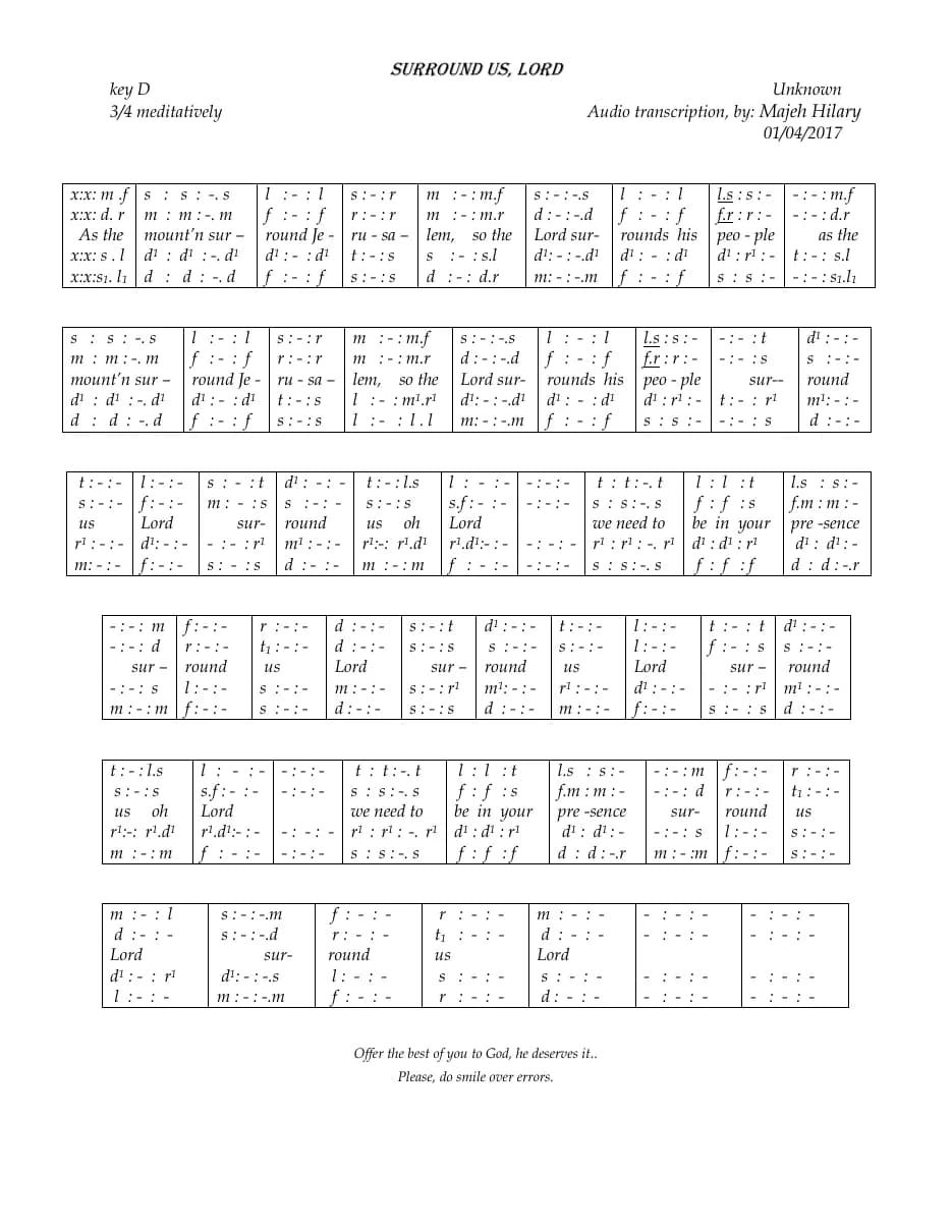 Surround Us Lord — first page
