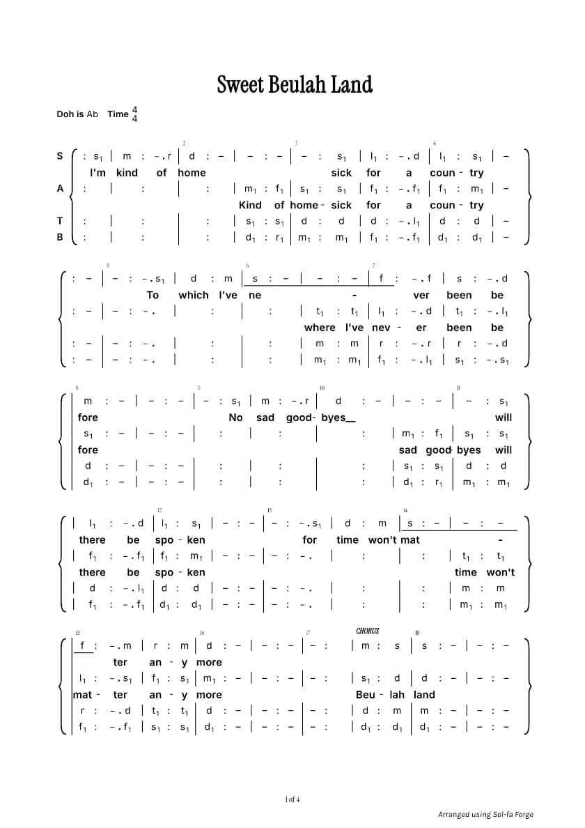 Sweet Beulah Land — first page