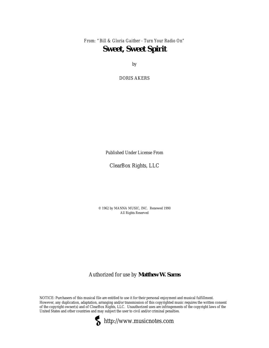 Sweet Sweet Spirit Key of F — first page