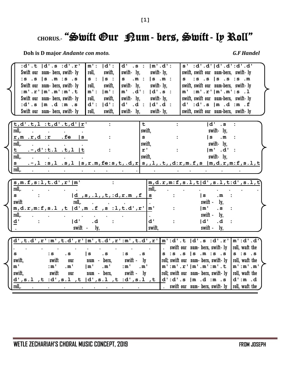 Swift Our Numbers, Swiftly Roll — first page