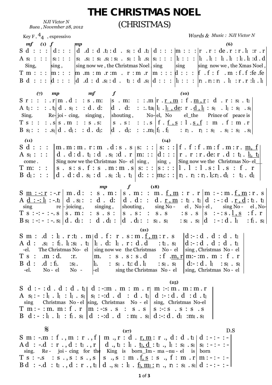 The Christmas Noel — first page