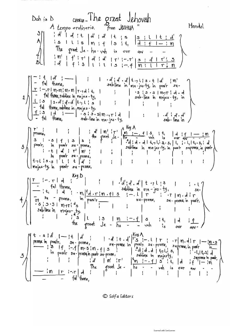 The Great Jehovah - from Handel S Joshua — first page