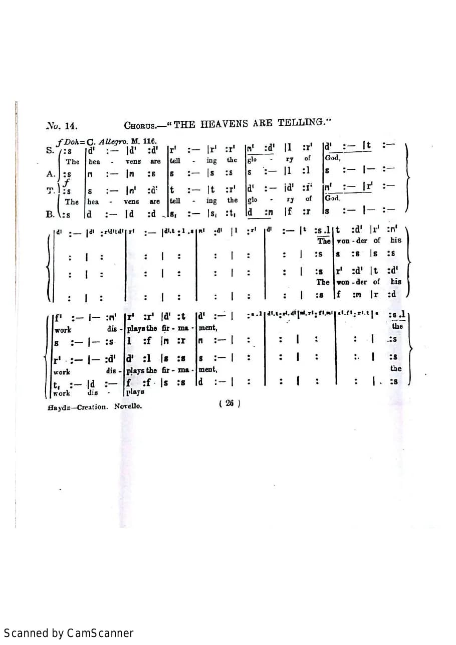 The Heavens Are Telling from Creation — first page