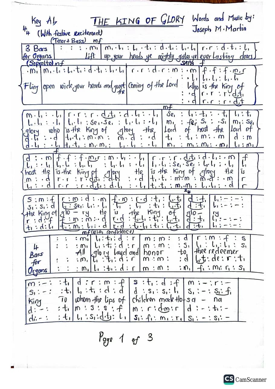 The King of Glory — first page