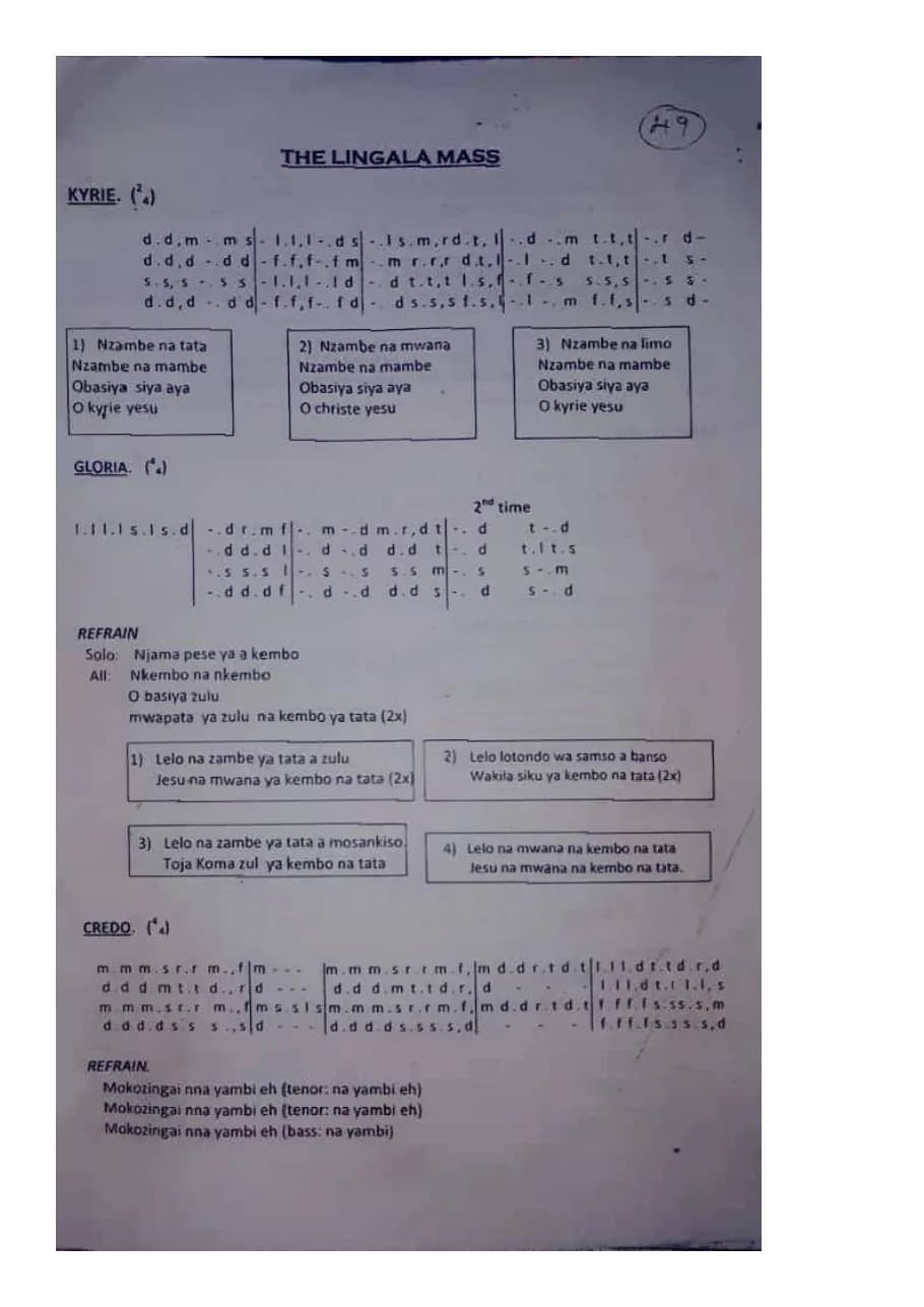 The Lingala Mass — first page