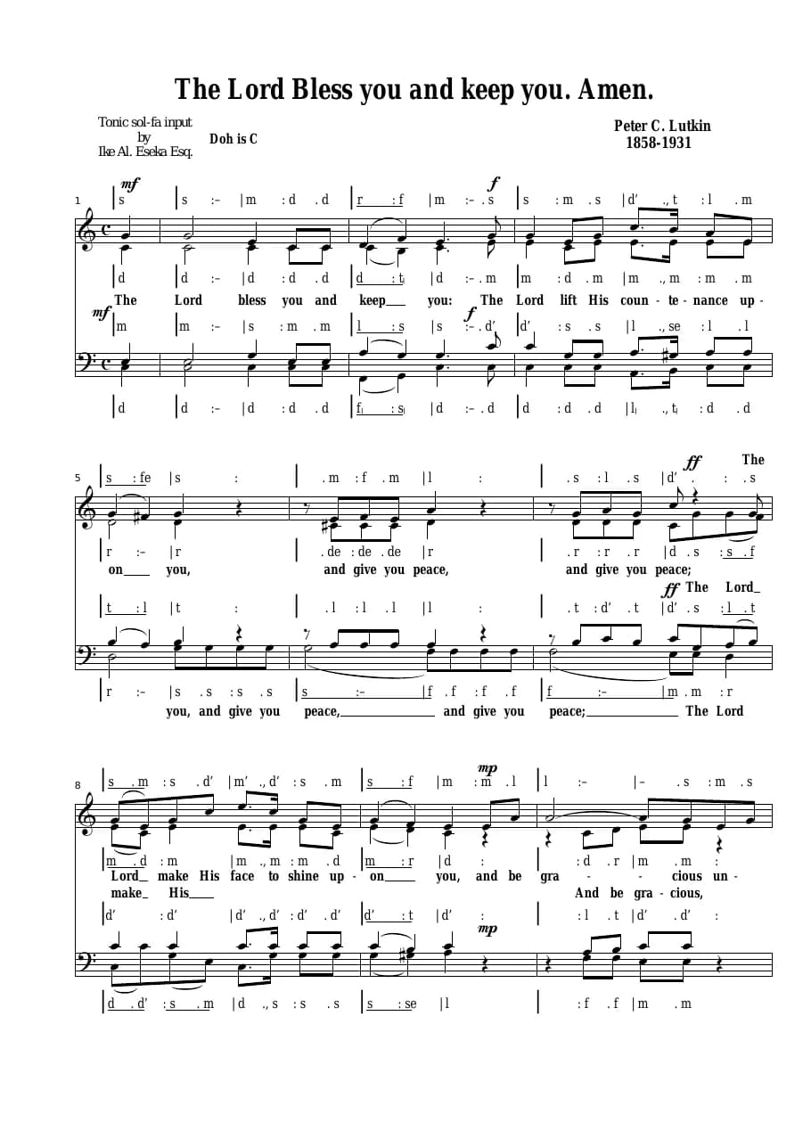 The Lord Bless You and Keep You — first page