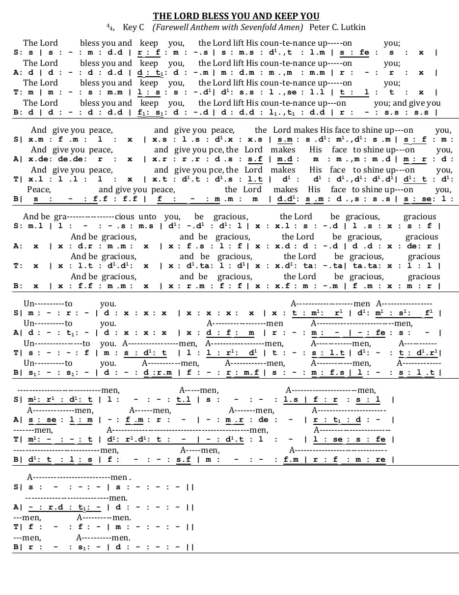 The Lord Bless You and Keep You - Farewell Anthem with Sevenfold Amy — first page